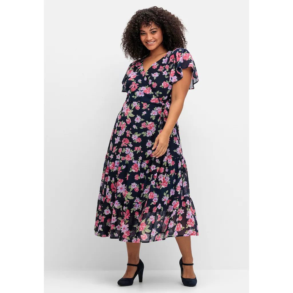 sheego by Joe Browns Chiffonkleid »Große Größen« mit Blumendruck und Bindegürtel Sonderangebote