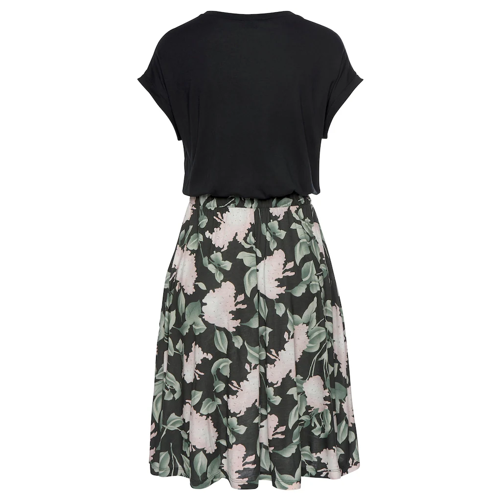 Buffalo Jerseykleid mit Paperbag-Bund und bedrucktem Rock kurzes Sommerkleid Strandkleid Jubiläumsangebot