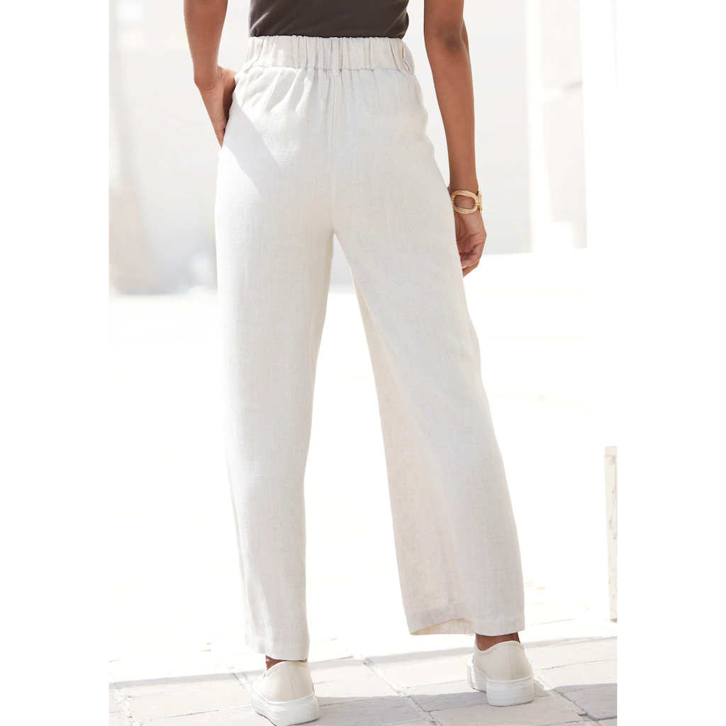 LASCANA Bundfaltenhose mit Taschen und Knopfdetail weites Bein Leinenhose Sommerhose Top Angebot