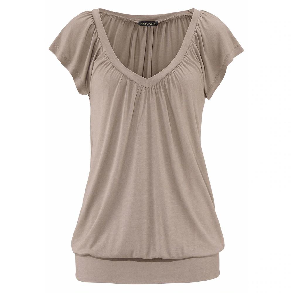 LASCANA V-Shirt mit breitem Gummizugbund T-Shirt mit V-Ausschnitt Basic Blitzangebot