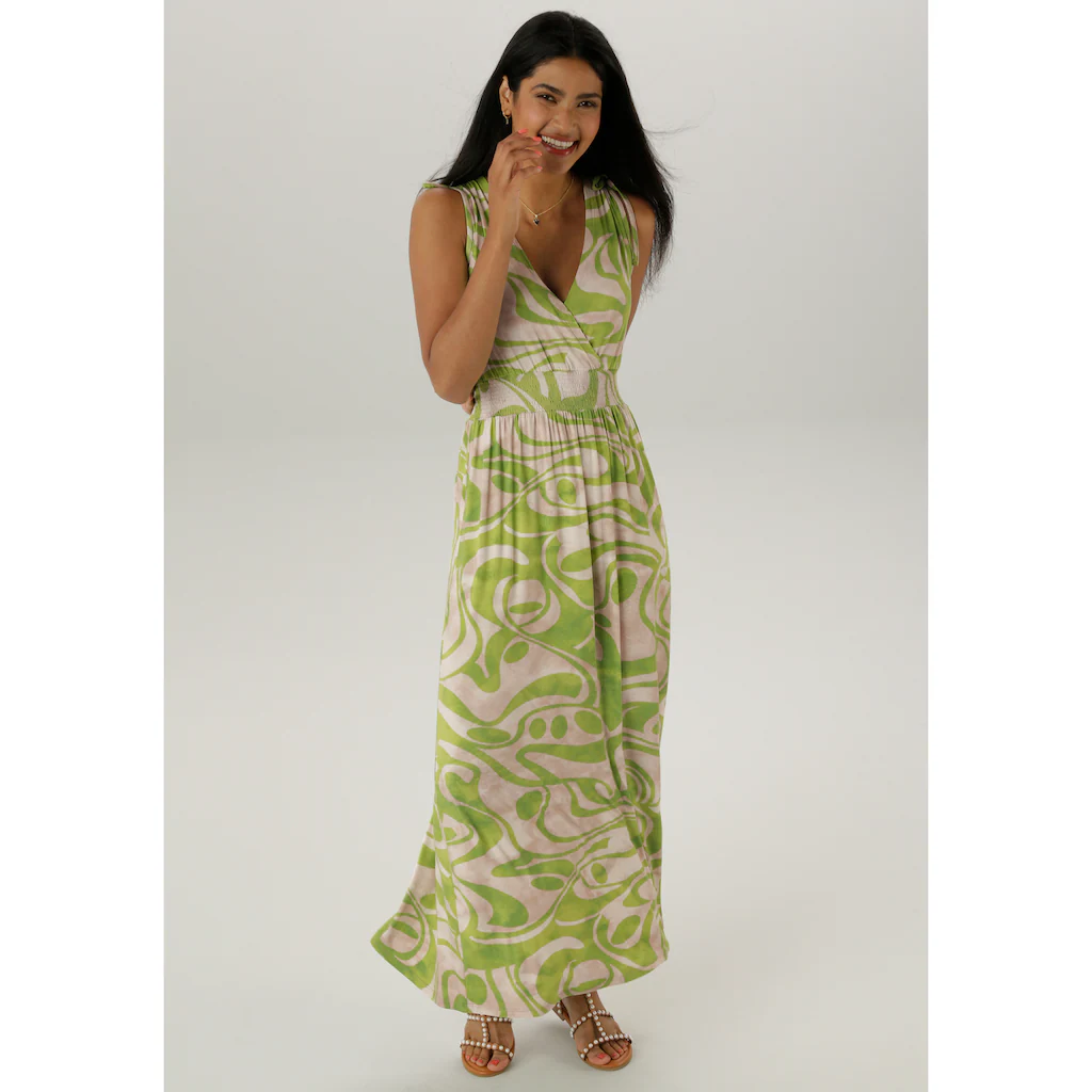 Aniston SELECTED Sommerkleid mit breiten Trägern zum Raffen -NEUE KOLLEKTION Räumungsverkauf