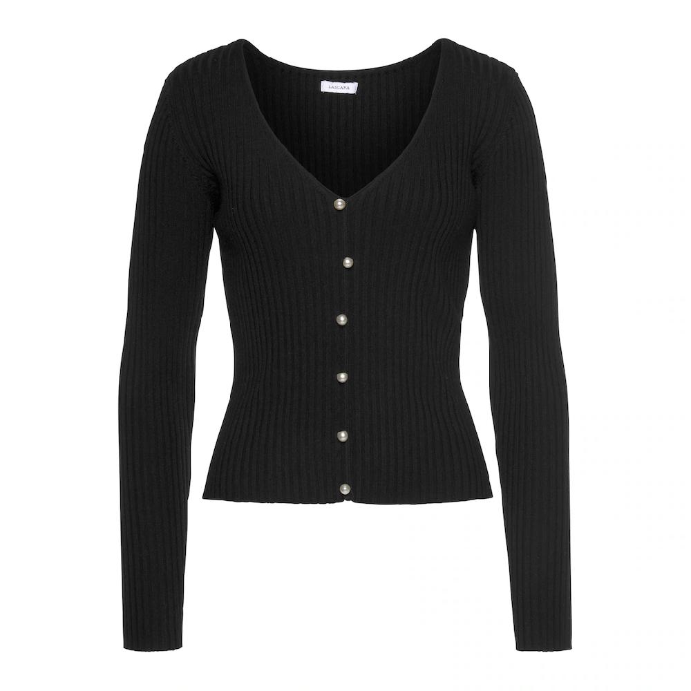 LASCANA V-Ausschnitt-Pullover mit Zierperlen figurbetonter Strickpullover elastisch Nur für heute
