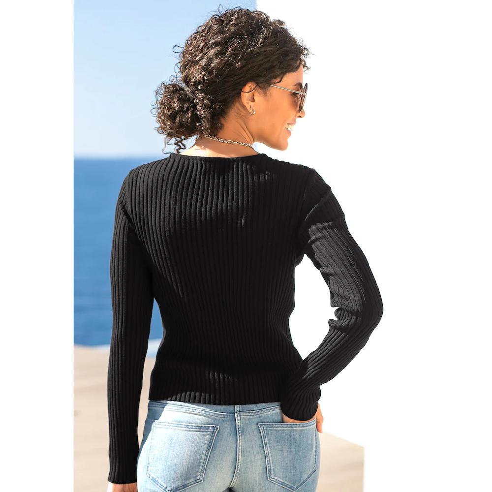 LASCANA V-Ausschnitt-Pullover mit Zierperlen figurbetonter Strickpullover elastisch Nur für heute