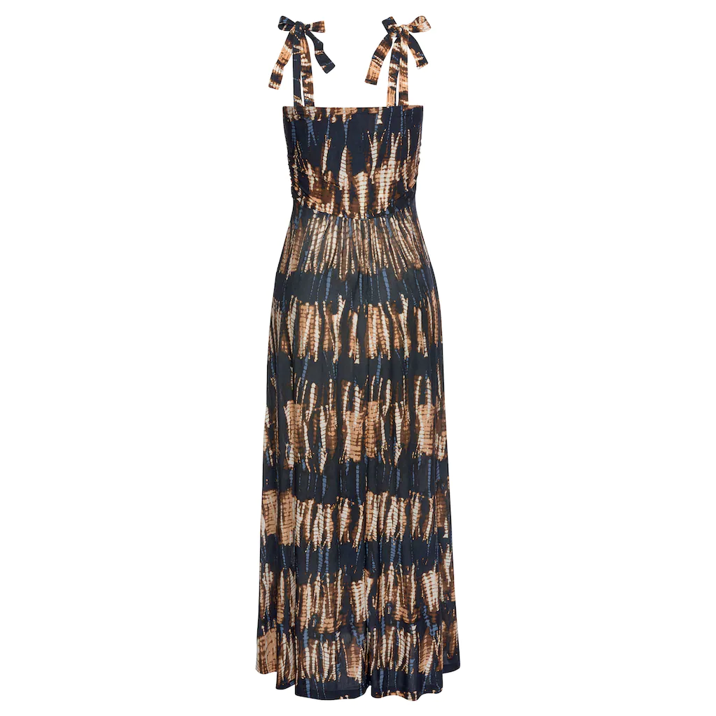 Buffalo Maxikleid mit Trägern zum Knoten im Alloverprint Sommerkleid Strandkleid Nur noch ein Tag übrig