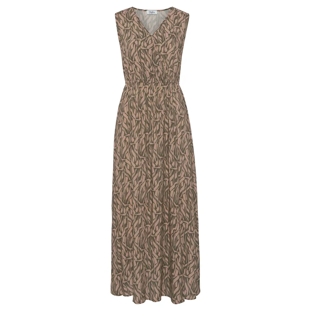 Buffalo Maxikleid im Alloverprint mit V-Ausschnitt und Schlitz Sommerkleid Strandkleid Fabrikladen
