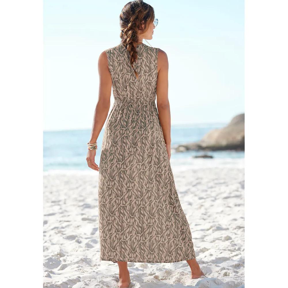 Buffalo Maxikleid im Alloverprint mit V-Ausschnitt und Schlitz Sommerkleid Strandkleid Fabrikladen