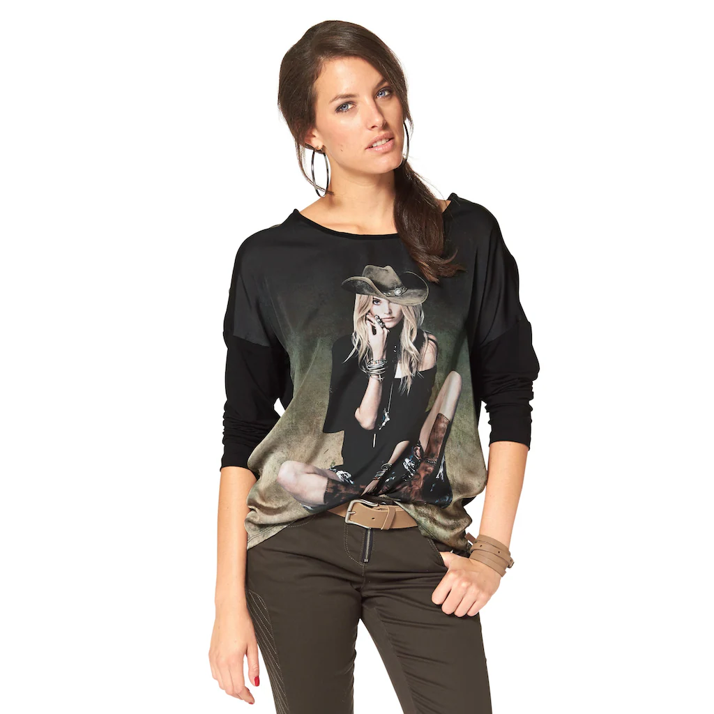 Aniston CASUAL Langarmshirt mit femininem Frontdruck Sonderangebot