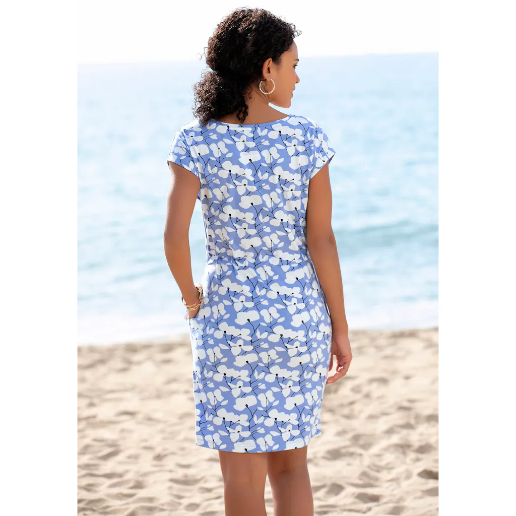 Beachtime Jerseykleid mit Blumenmuster und Taschen Sommerkleid aus Baumwoll-Mix Preisnachlass