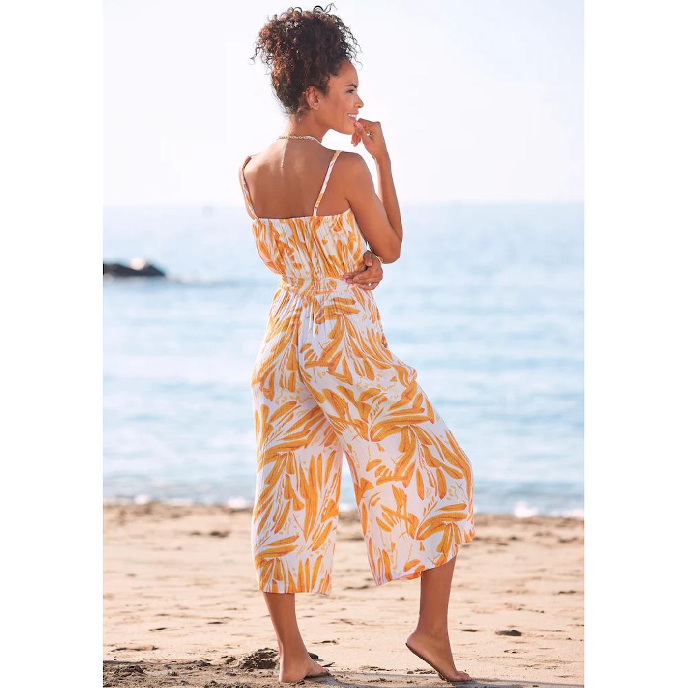 s.Oliver Culotte-Overall mit Alloverdruck sommerlicher Jumpsuit mit extraweitem Bein Lagerräumung