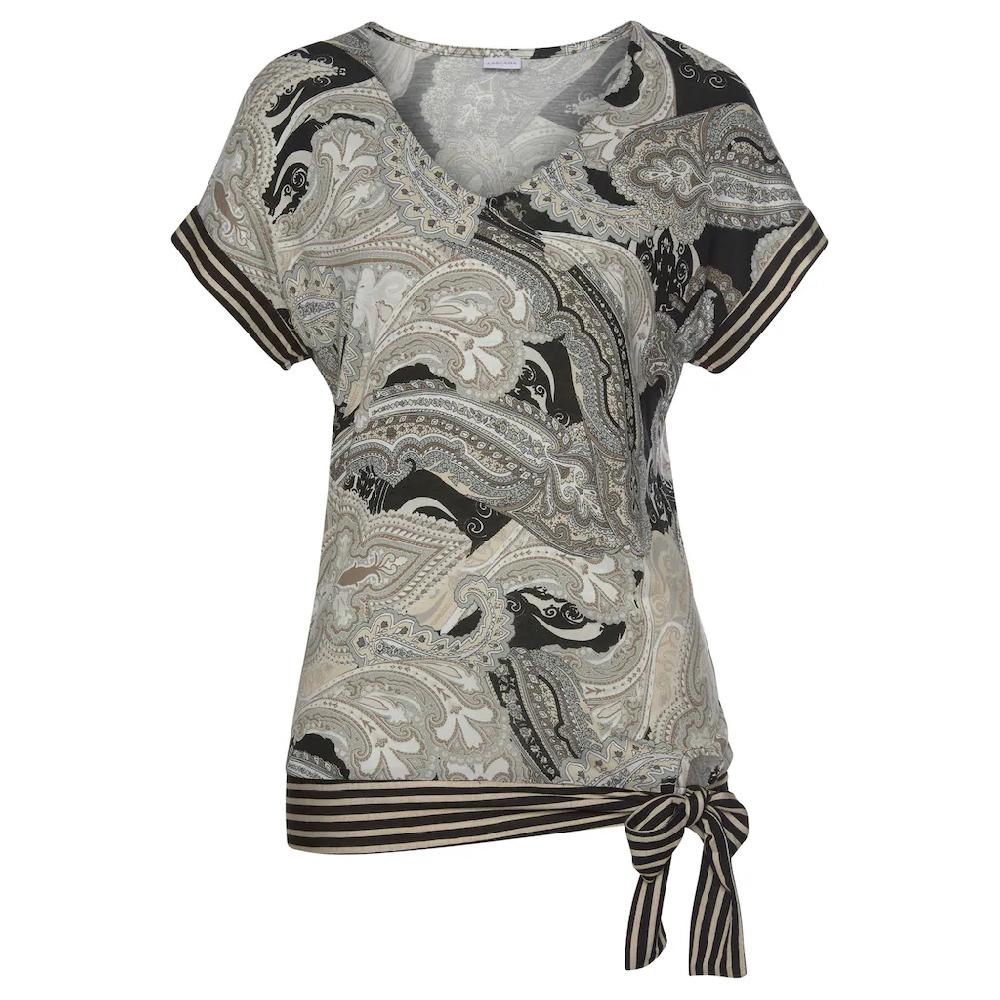 LASCANA Kurzarmshirt mit Paisleyprint und Schleifendetail V-Ausschnitt Blusenshirt Heißer Verkauf