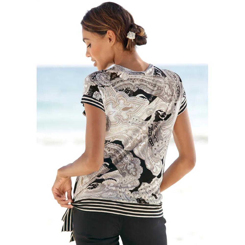 LASCANA Kurzarmshirt mit Paisleyprint und Schleifendetail V-Ausschnitt Blusenshirt Heißer Verkauf