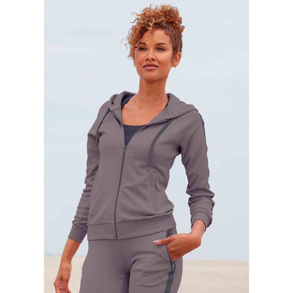 LASCANA ACTIVE Trainingsjacke mit Kapuze mit Logo Tape an den Ärmeln