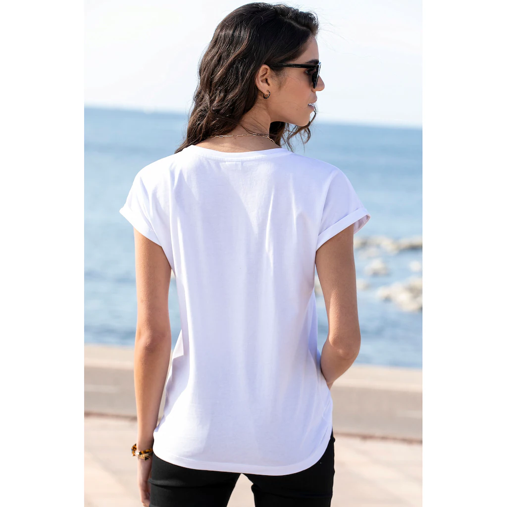 Venice Beach Kurzarmshirt mit Frontprint T-Shirt aus Baumwolle lockere Passform Neuheiten
