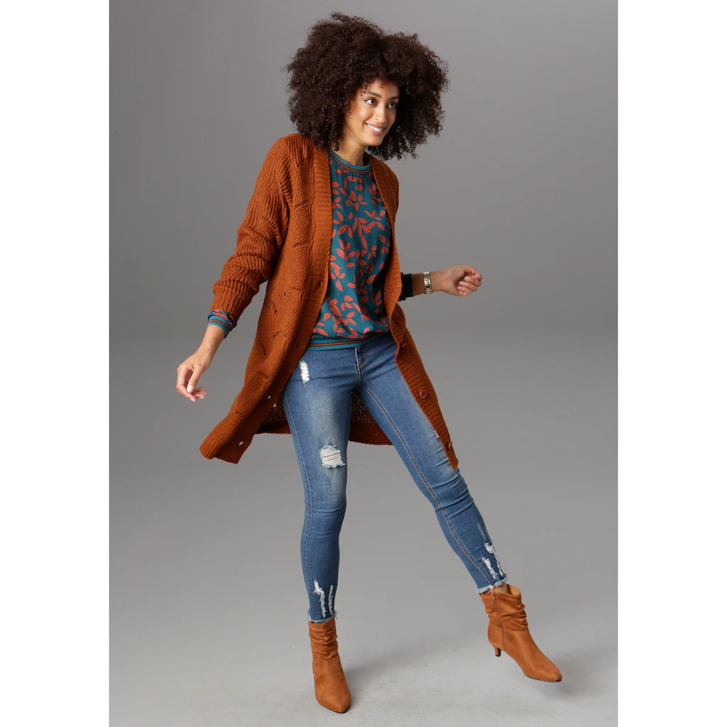 Aniston SELECTED Longstrickjacke mit Lochstrick-Muster Super Sparpreis