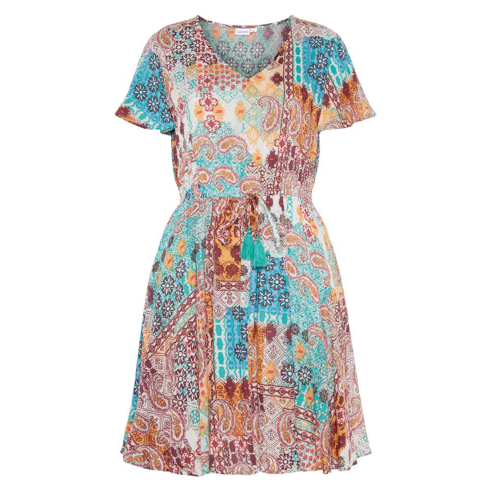 LASCANA Druckkleid aus gekreppter Viskose farbenfrohes Sommerkleid Strandkleid Speichern exportieren