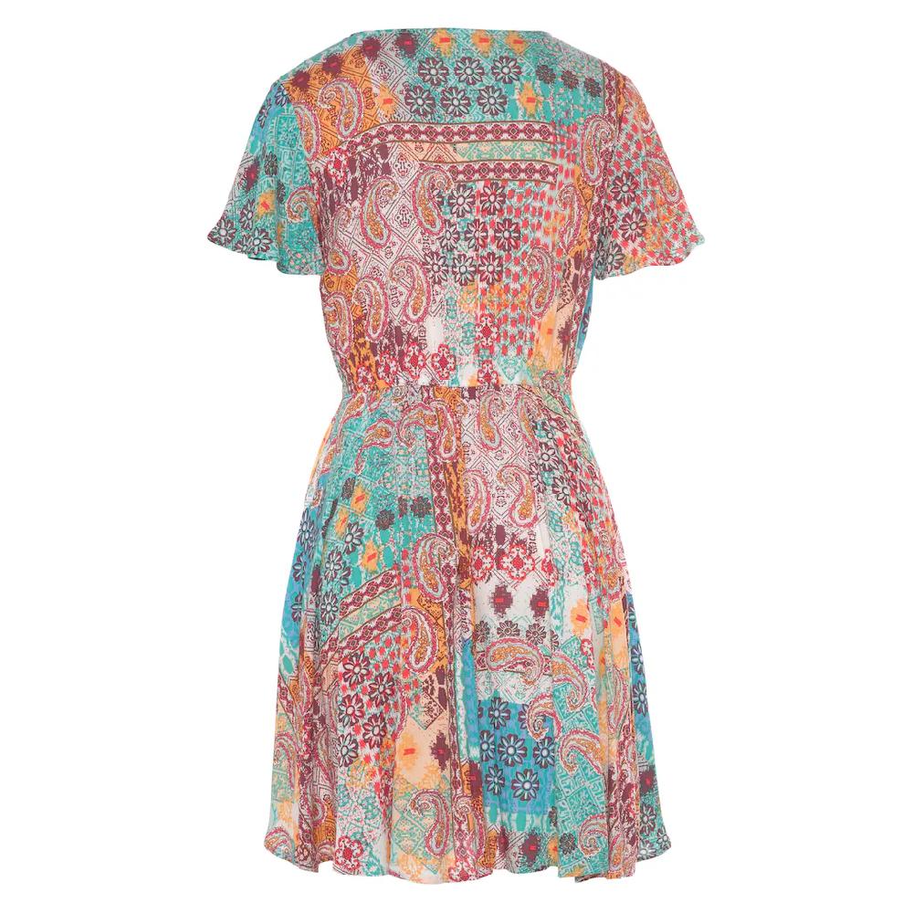 LASCANA Druckkleid aus gekreppter Viskose farbenfrohes Sommerkleid Strandkleid Speichern exportieren