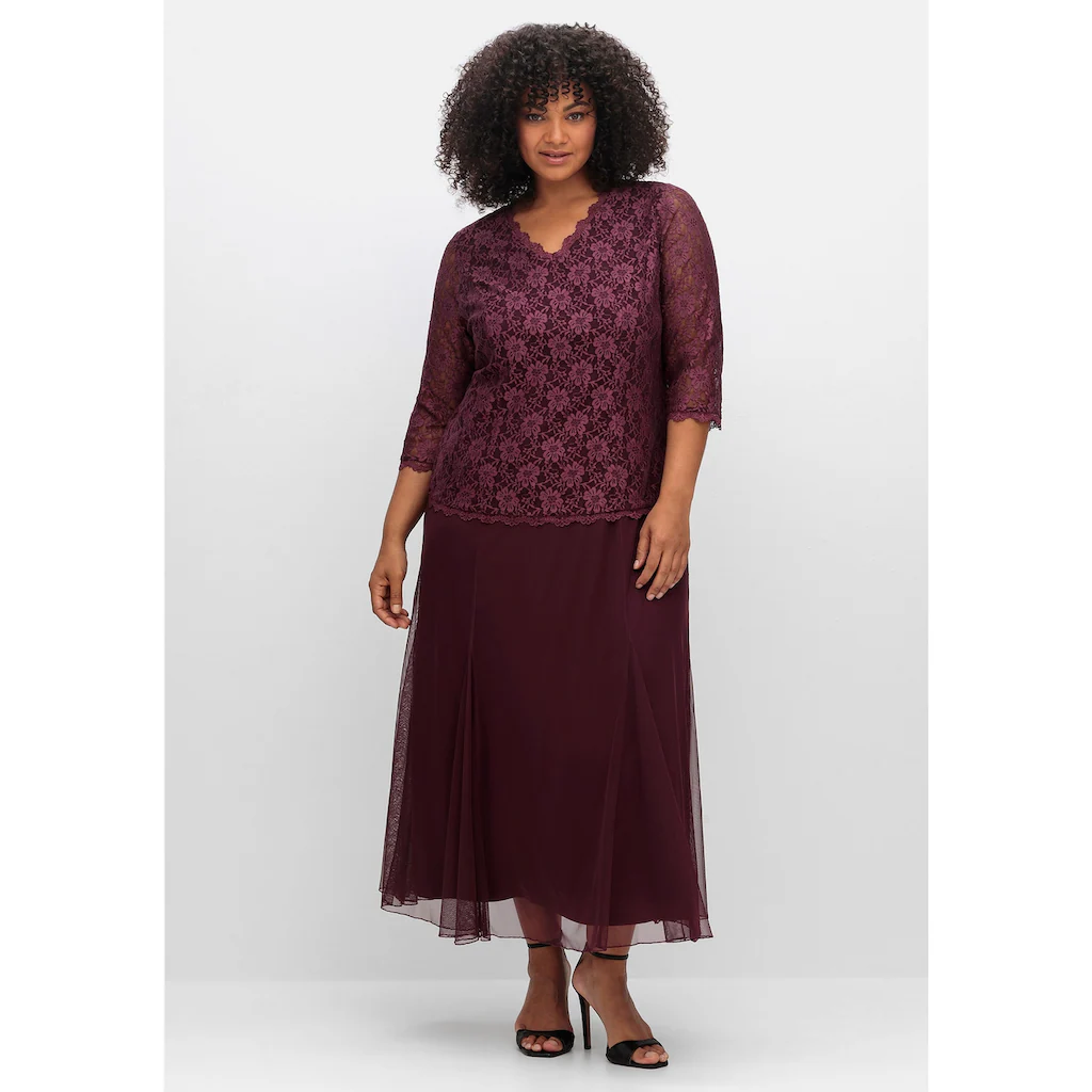 Sheego Abendkleid »Große Größen« mit Spitzenoberteil und Chiffonrock