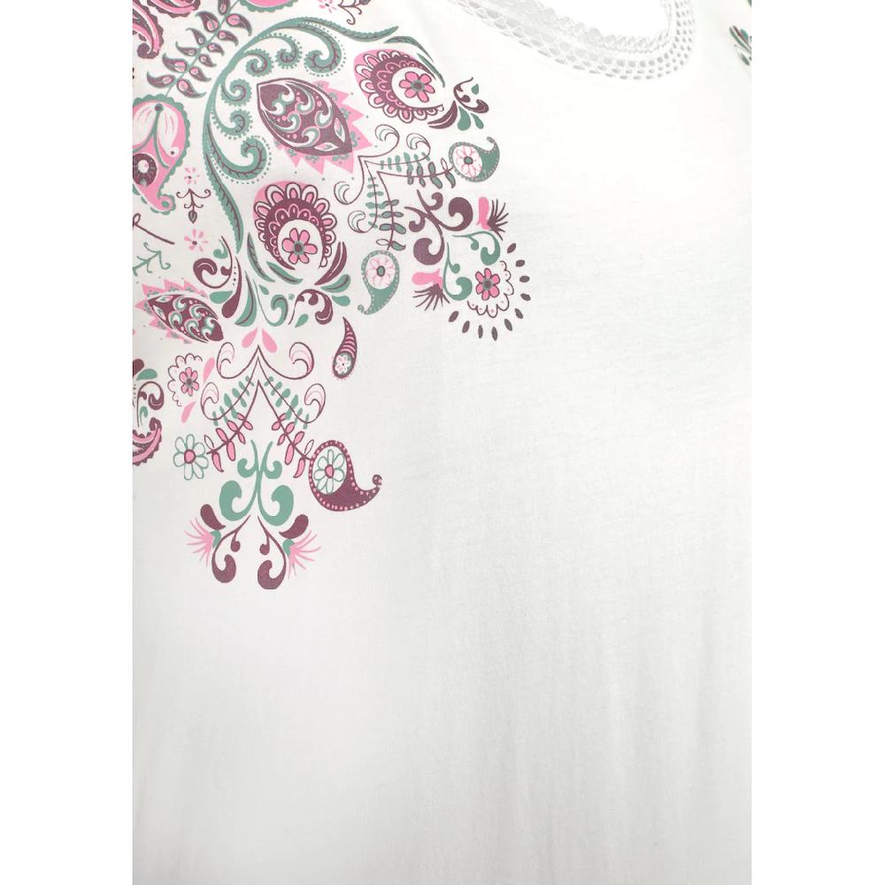 Beachtime Kurzarmshirt »mit Print und zarter Spitze am Ausschnitt« aus weicher Viskose-Baumwoll-Qualität Kostenloser Versand