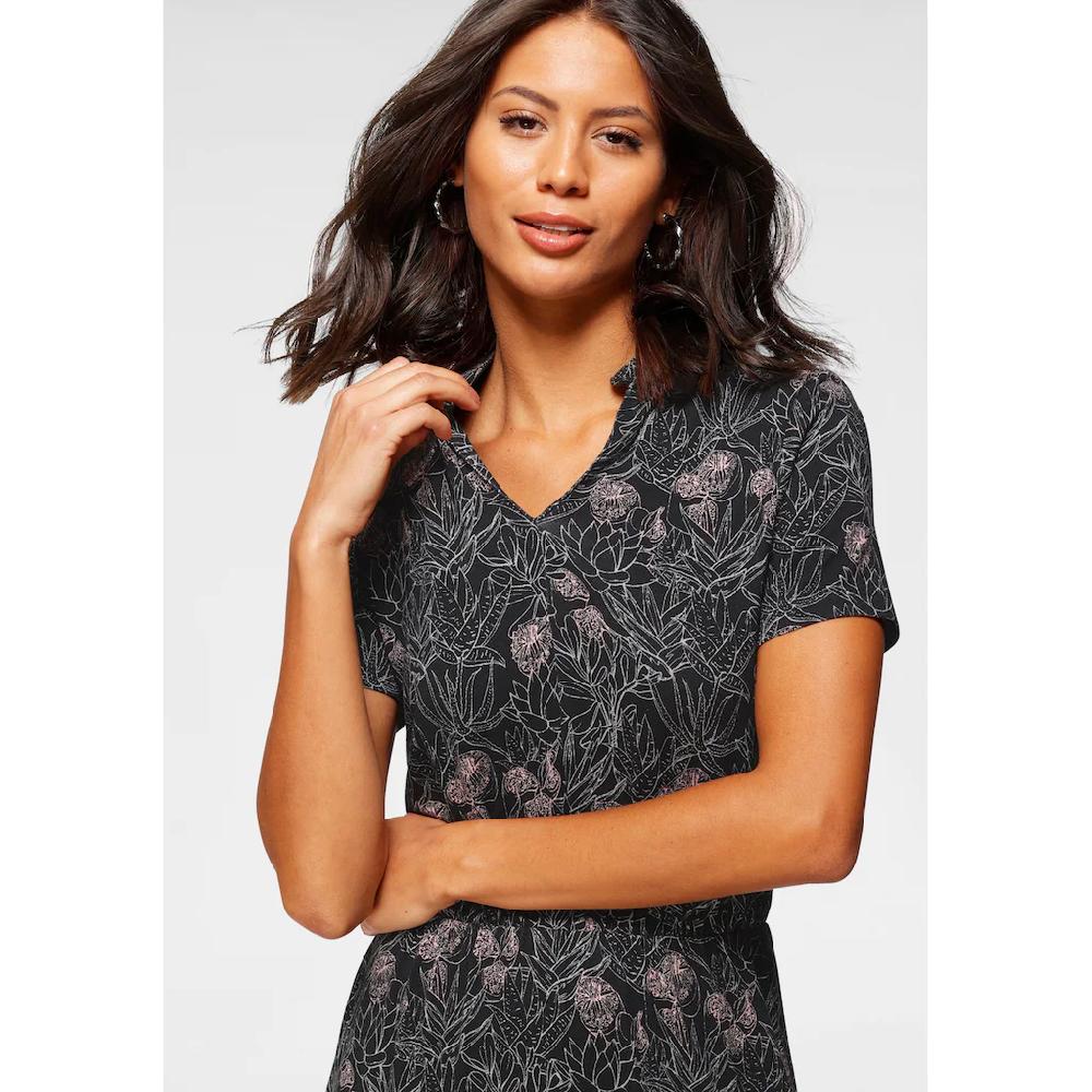 Laura Scott Jerseykleid wadenlang geblümtes Design aus Single Jersey mit Stehkragen Vatertagsangebot