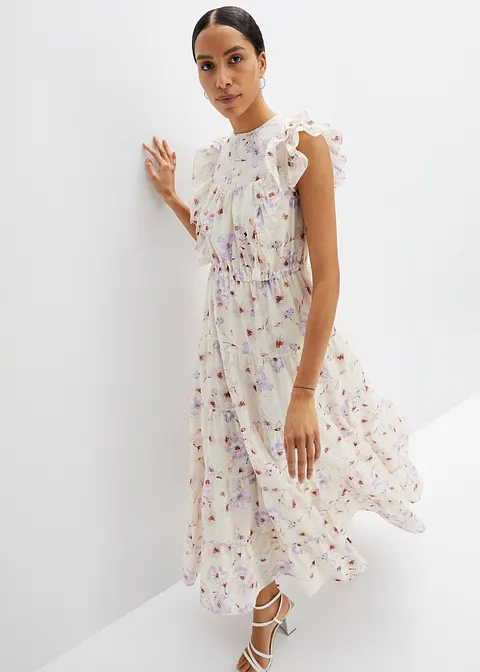 bonprix modisches Maxikleid mit Volants - beige regular Bis zu 50% Rabatt