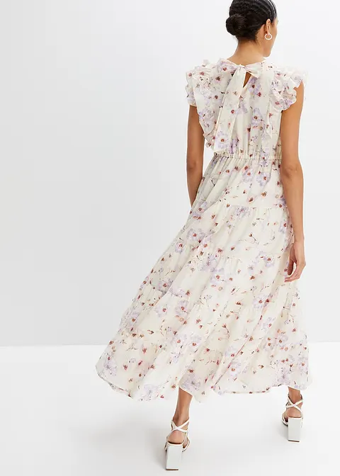 bonprix modisches Maxikleid mit Volants - beige regular Bis zu 50% Rabatt