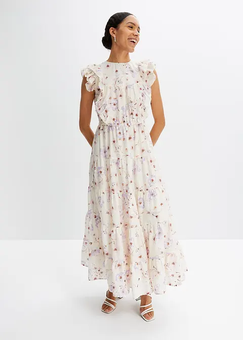 bonprix modisches Maxikleid mit Volants - beige regular Bis zu 50% Rabatt
