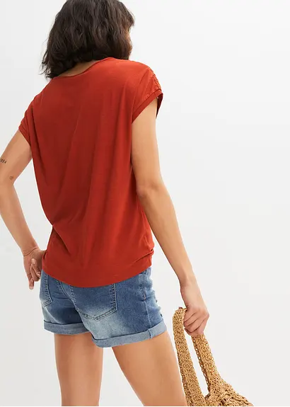 bonprix modisches Shirt mit femininer Lochstickerei vorne - rot Discount Store für neue Produkte
