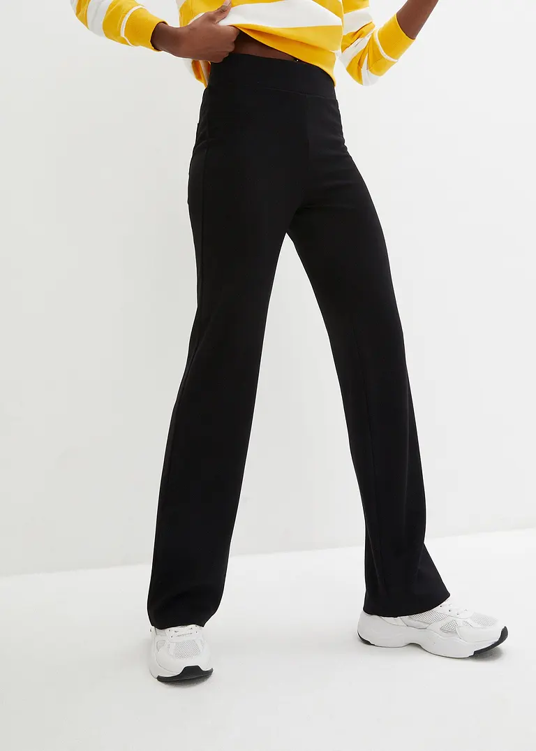 bonprix Ausgestellte Punto-Di-Roma Hose mit Bequembund - schwarz - Damen Super Rabatt