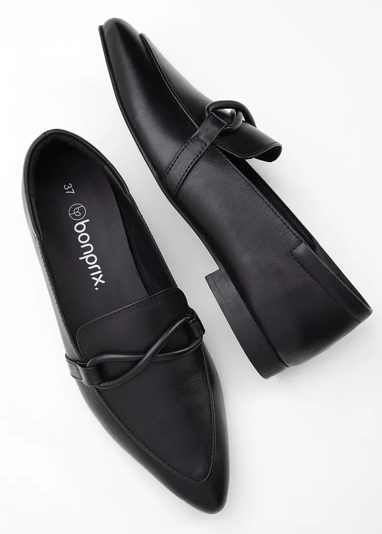 bonprix Eleganter Loafer aus Leder - schwarz - Damen 50% Rabatt für begrenzte Zeit