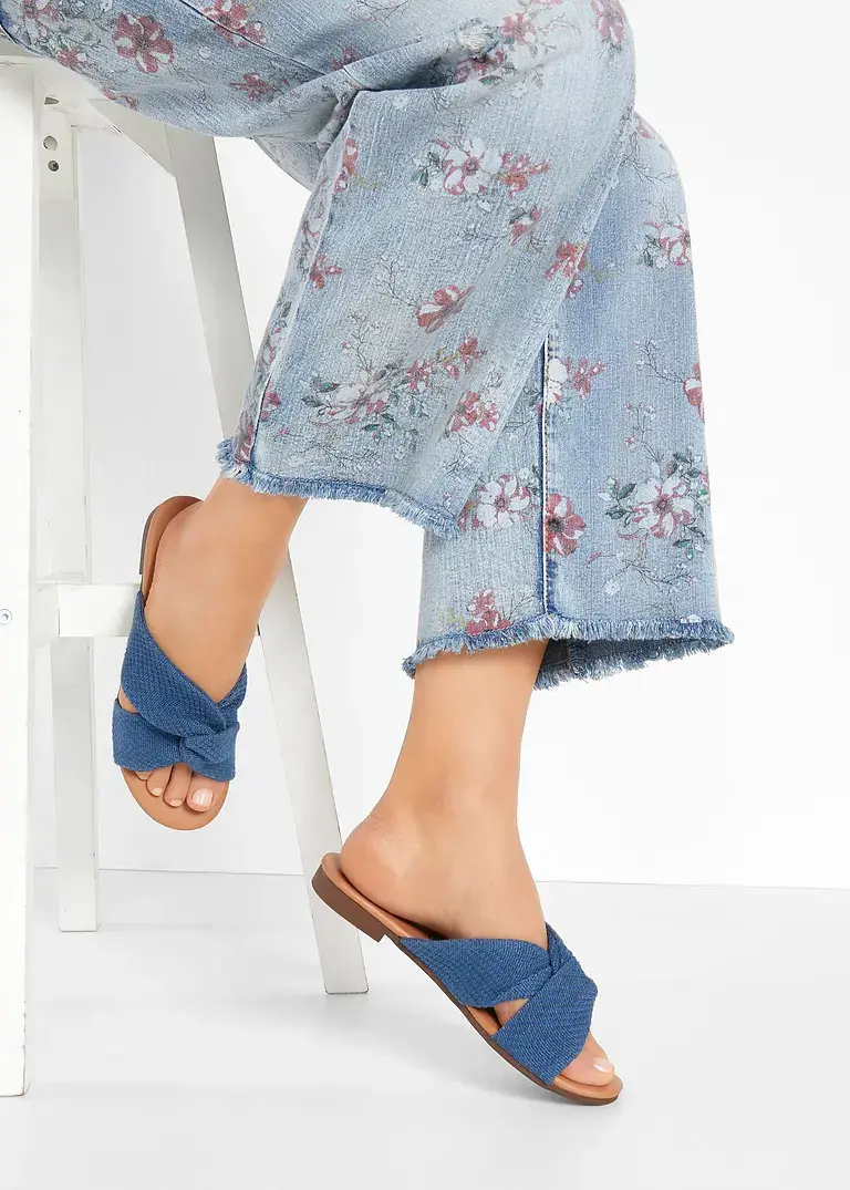 bonprix Sommerliche Pantolette mit Knotendetail - blau - Damen Kostenloser Versand