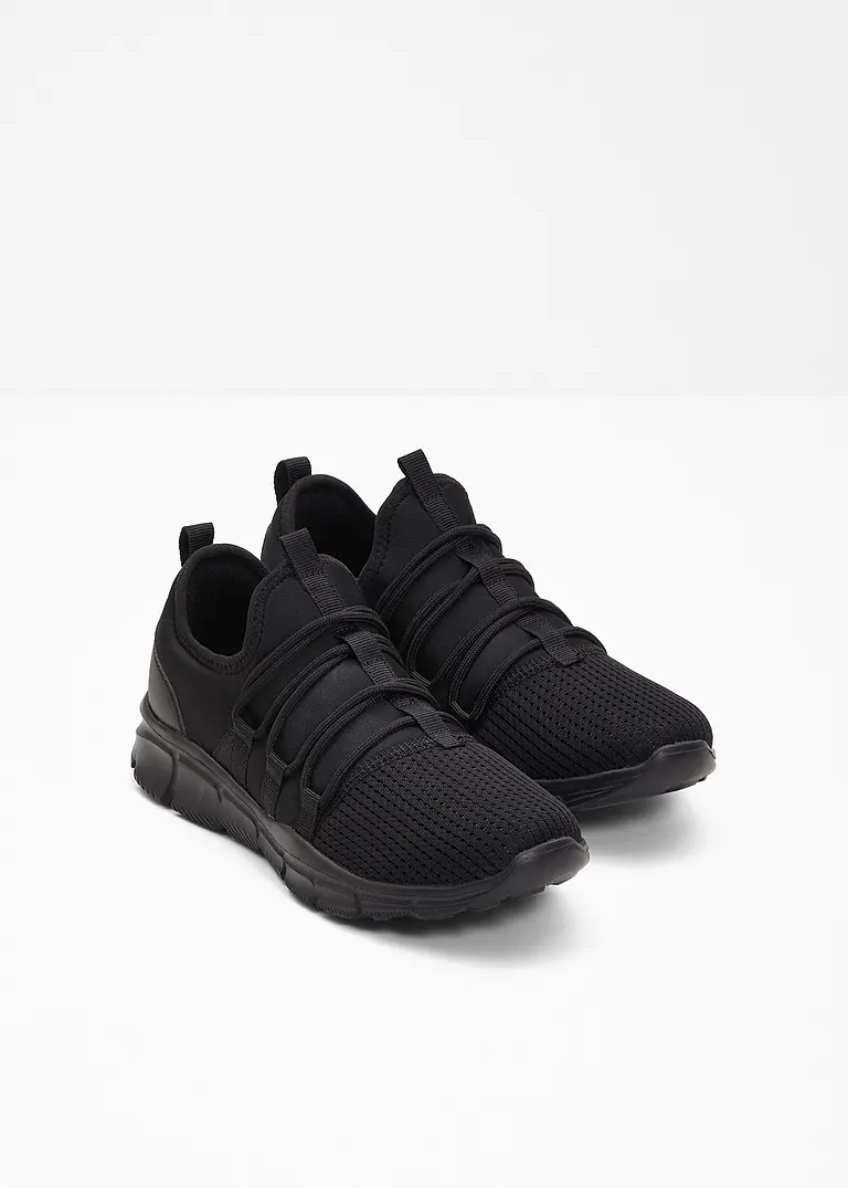 bonprix Sportlicher Sneaker mit einer aufgesetzten Schnürung - schwarz Saisonschlussverkauf