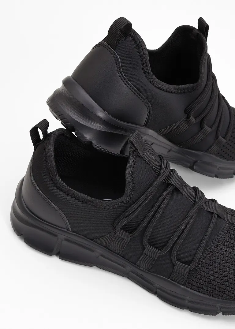 bonprix Sportlicher Sneaker mit einer aufgesetzten Schnürung - schwarz Saisonschlussverkauf
