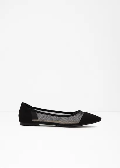 bonprix Elegante Ballerina mit Mesheinsatz - schwarz - Damen