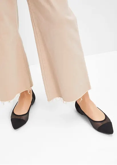 bonprix Elegante Ballerina mit Mesheinsatz - schwarz - Damen Osterangebot