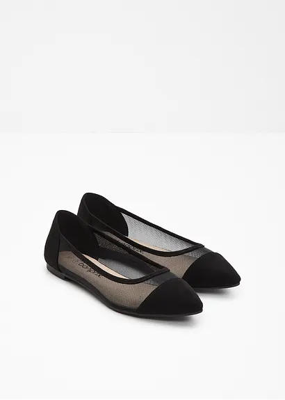 bonprix Elegante Ballerina mit Mesheinsatz - schwarz - Damen Osterangebot
