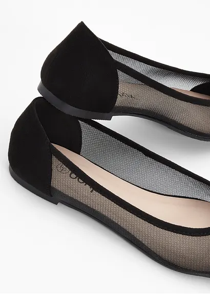 bonprix Elegante Ballerina mit Mesheinsatz - schwarz - Damen Osterangebot