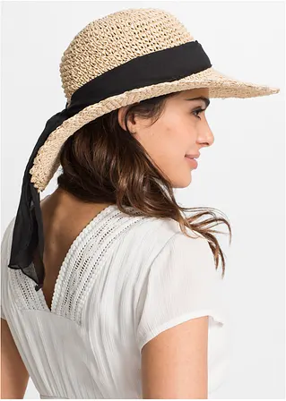 bonprix Süßer Sonnenhut mit farblich abgesetztem Band - beige Heißer Verkauf