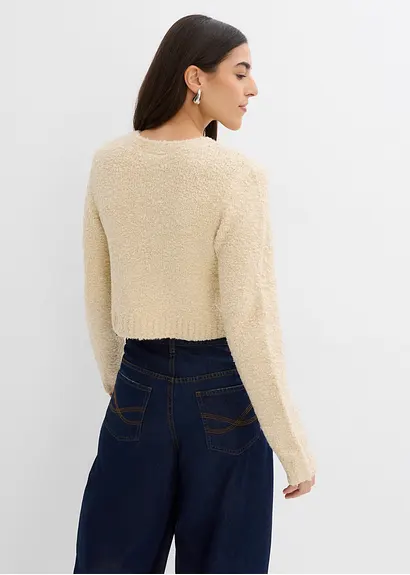 bonprix Lässige Strickjacke mit Knopfleiste kurz geschnitten - beige Kostenloser Versand international
