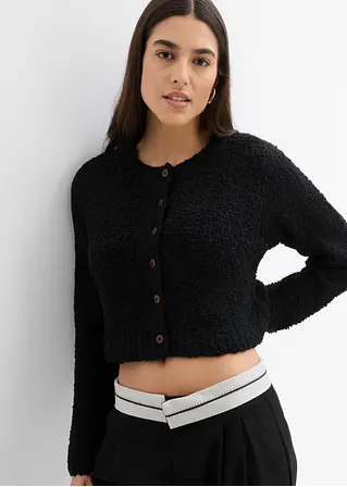 bonprix Lässige Strickjacke mit Knopfleiste kurz geschnitten - schwarz Fabrikladen