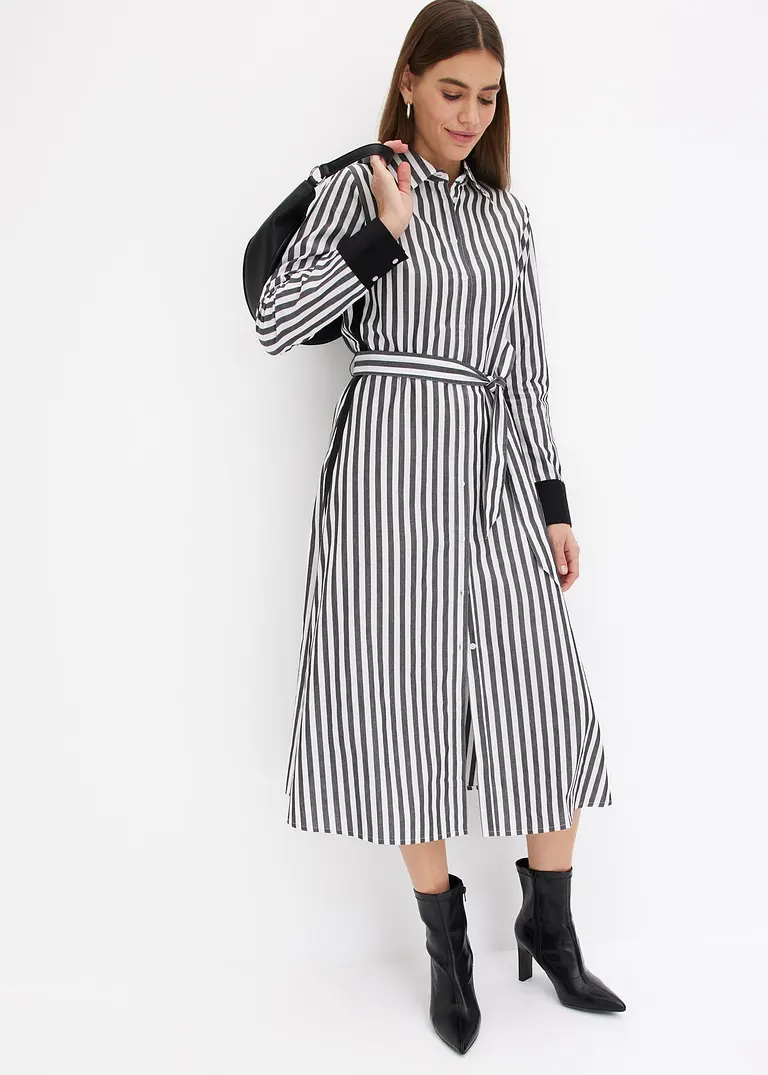 bonprix Hemdblusenkleid mit Kontraststreifen - schwarz - Damen Begrenzt auf 3 Tage