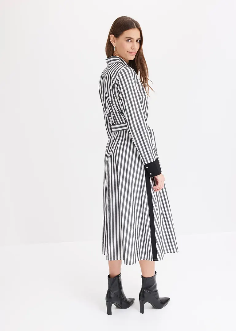 bonprix Hemdblusenkleid mit Kontraststreifen - schwarz - Damen Begrenzt auf 3 Tage