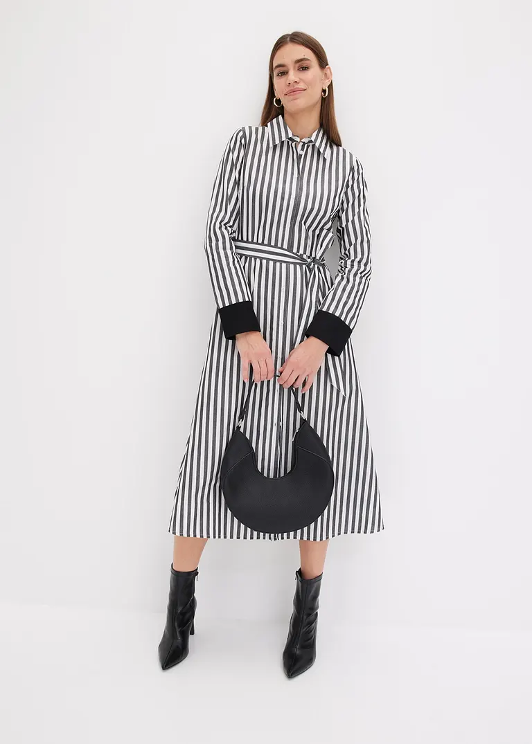 bonprix Hemdblusenkleid mit Kontraststreifen - schwarz - Damen Begrenzt auf 3 Tage