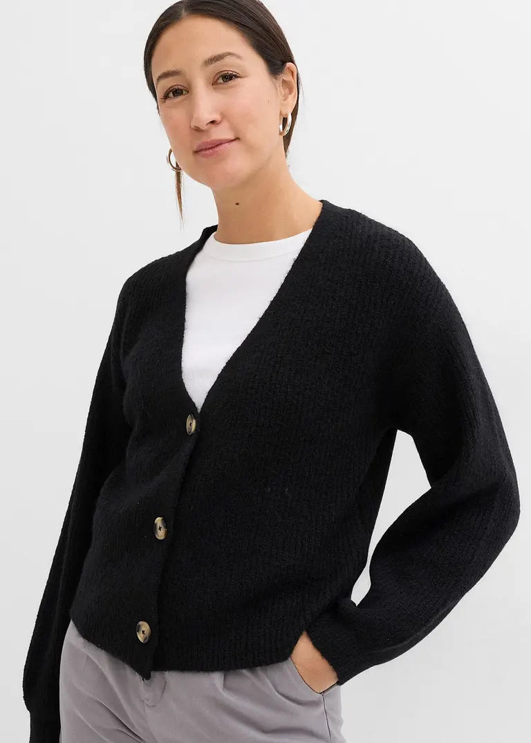 bonprix Verkürzte Strickjacke - schwarz - Damen Speichern exportieren