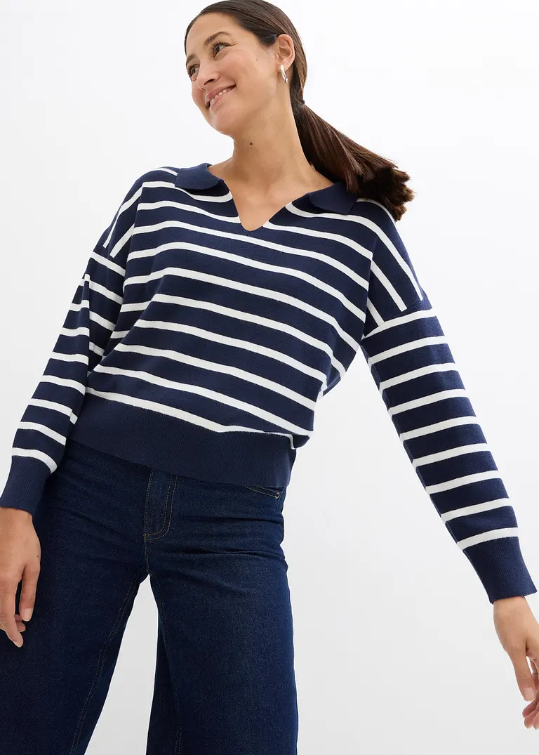bonprix Pullover mit Kragen in Oversize-Form - blau - Damen Verkauf