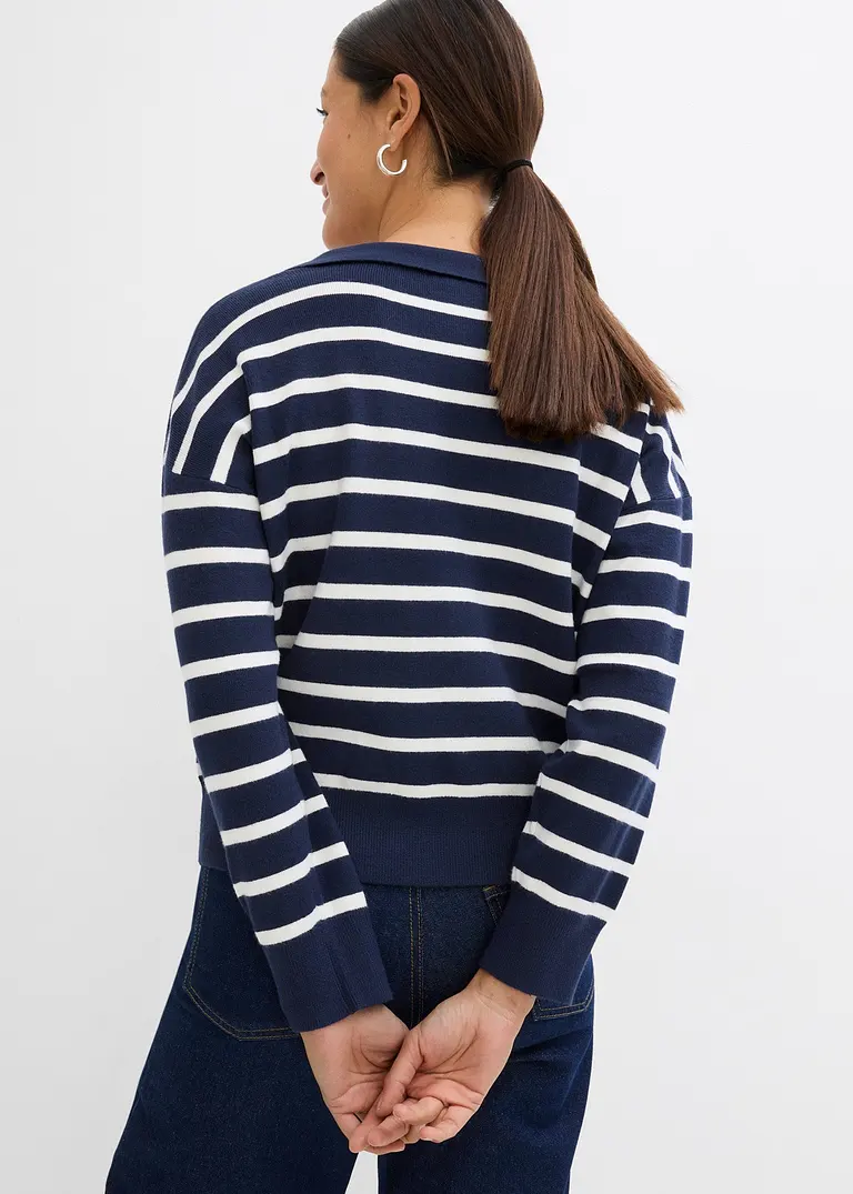 bonprix Pullover mit Kragen in Oversize-Form - blau - Damen Verkauf