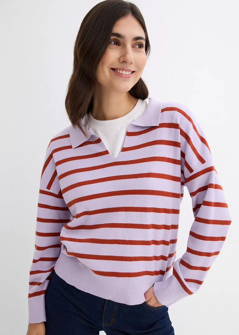 bonprix Pullover mit Kragen in Oversize-Form - lila - Damen Angebote