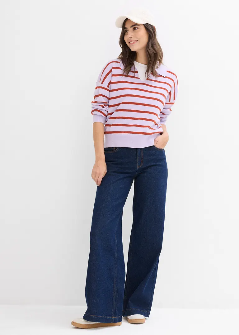 bonprix Pullover mit Kragen in Oversize-Form - lila - Damen Angebote