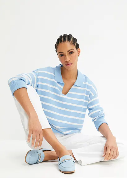 bonprix Pullover mit Kragen in Oversize-Form - blau - Damen Hotsell