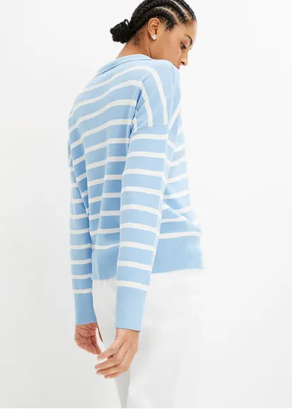 bonprix Pullover mit Kragen in Oversize-Form - blau - Damen Hotsell