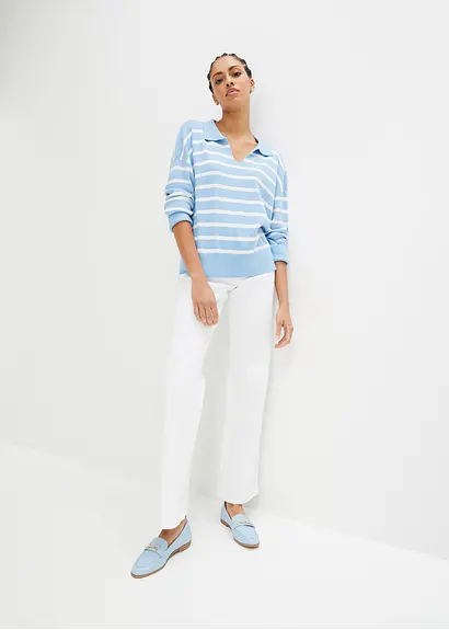 bonprix Pullover mit Kragen in Oversize-Form - blau - Damen Hotsell